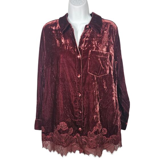 Soft Surroundings Eden Velvet and Lace Blouse in Cabernet Size M - Picture 4 of 9